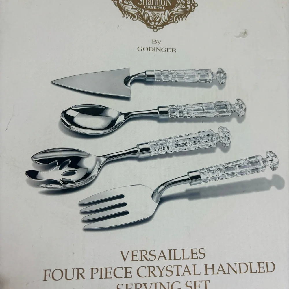 Shannon Crystal by GODINGER-Versailles Serving Set-4-pc crystal handles-NIB